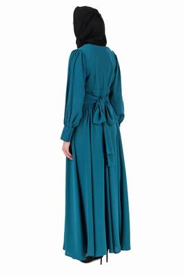 Pleated Anarkali Teal Abaya 6