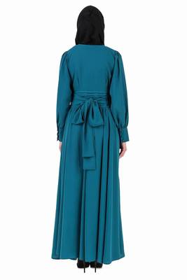 Pleated Anarkali Teal Abaya 7