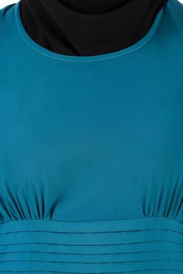 Pleated Anarkali Teal Abaya 8