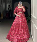 pink Women's Tussar Silk With Floral Printed And Foil Work Cord-Set