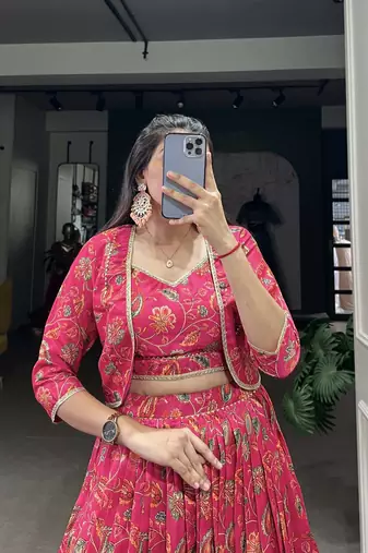 pink Women's Tussar Silk With Floral Printed And Foil Work Cord-Set