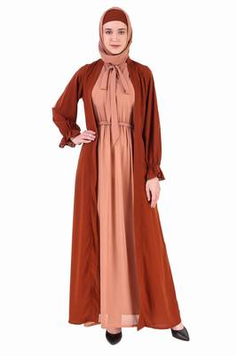 Fancy Dual Color Attached Long Shrug Abaya 1