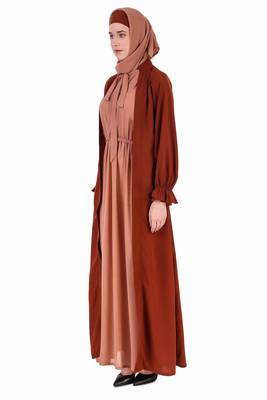 Fancy Dual Color Attached Long Shrug Abaya 2