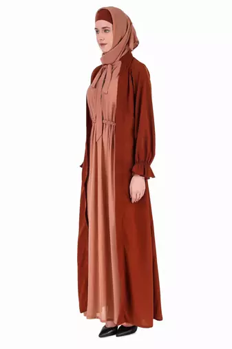 Fancy Dual Color Attached Long Shrug Abaya