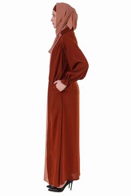 Fancy Dual Color Attached Long Shrug Abaya 3
