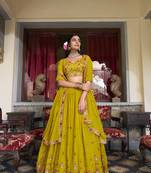 Women's Georgette With Sequins And Thread Embroidery Lehenga Choli Set