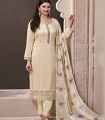 Embroidered silk blend cream pant style suit