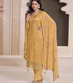 Embroidered silk blend mustard pant style suit