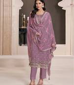 Embroidered silk blend lilac pant style suit