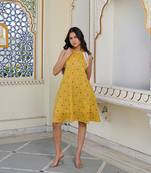 Golden bloom halter cotton mini dress elegant & breathable summer wear