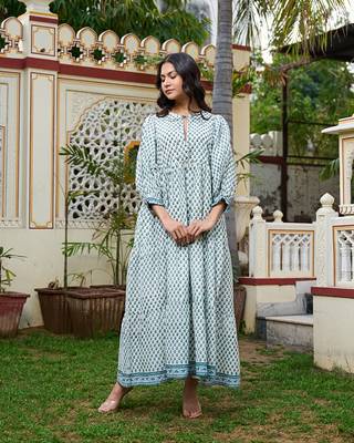 Hand block print maxi dress boho chic flowy dress with 3/4 sleeves 2