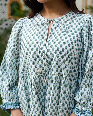 Hand block print maxi dress boho chic flowy dress with 3/4 sleeves 3