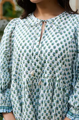 Hand block print maxi dress boho chic flowy dress with 3/4 sleeves