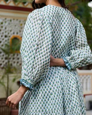 Hand block print maxi dress boho chic flowy dress with 3/4 sleeves 4