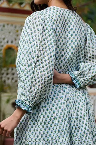 Hand block print maxi dress boho chic flowy dress with 3/4 sleeves