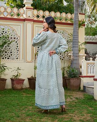 Hand block print maxi dress boho chic flowy dress with 3/4 sleeves 5