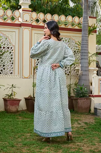 Hand block print maxi dress boho chic flowy dress with 3/4 sleeves