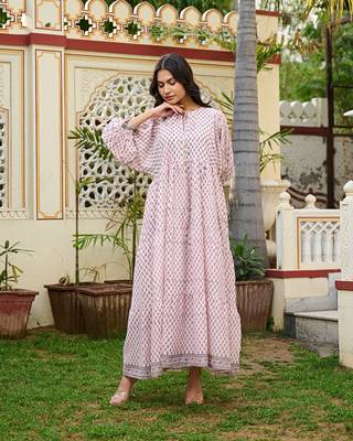 Hand block print cotton tiered maxi dress boho chic dress with 3/4 sleeves 1