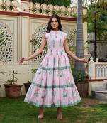 Floral hand block print cotton maxi dress sleeveless tiered dress