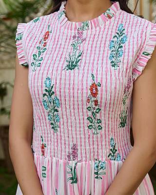 Floral hand block print cotton maxi dress sleeveless tiered dress 4