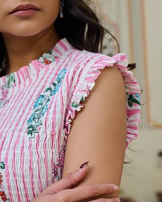 Floral hand block print cotton maxi dress sleeveless tiered dress 5