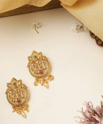 Matte gold south indian temple theme ram darbbar motif earrings 1