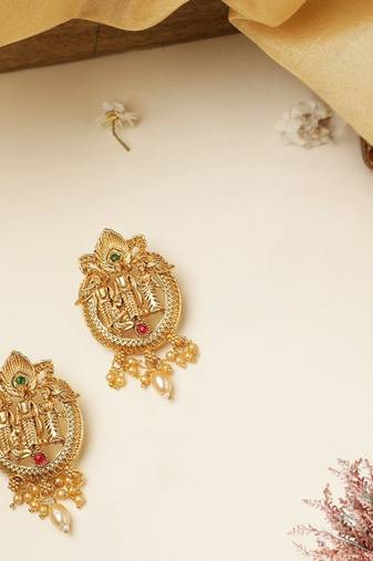 Matte gold south indian temple theme ram darbbar motif earrings