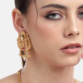 Matte gold south indian temple theme ram darbbar motif earrings 2
