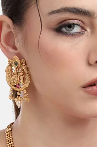 Matte gold south indian temple theme ram darbbar motif earrings