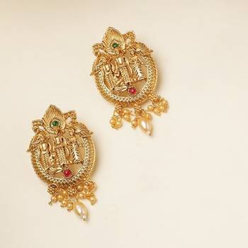 Matte gold south indian temple theme ram darbbar motif earrings 3