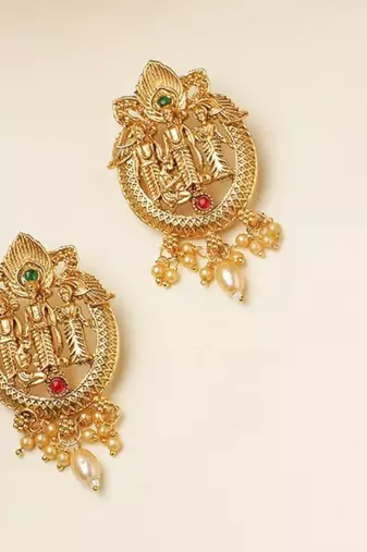 Matte gold south indian temple theme ram darbbar motif earrings