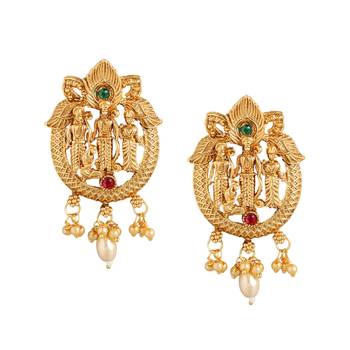 Matte gold south indian temple theme ram darbbar motif earrings 4