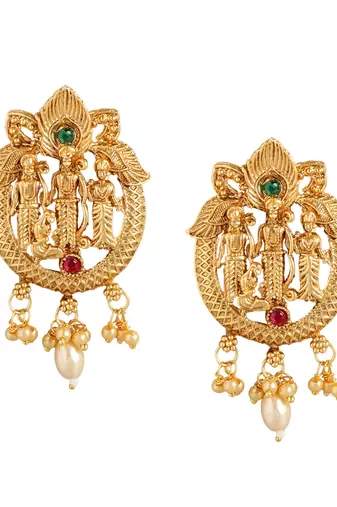 Matte gold south indian temple theme ram darbbar motif earrings