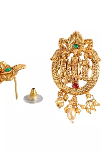 Matte gold south indian temple theme ram darbbar motif earrings