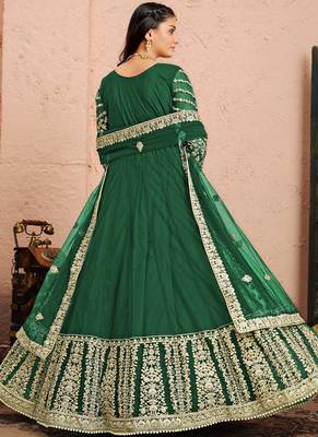 Green embroidery net anarkali suit 2