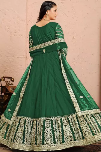 Green embroidery net anarkali suit