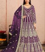 Purple embroidery net anarkali suit