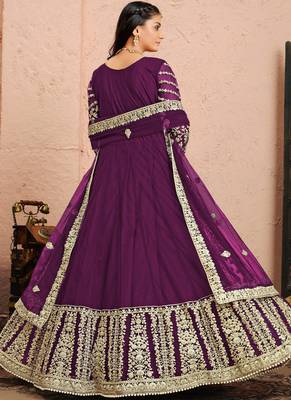 Purple embroidery net anarkali suit 2