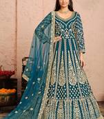 Sea green embroidery net anarkali suit