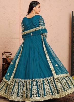 Sea green embroidery net anarkali suit 2