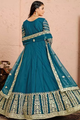 Sea green embroidery net anarkali suit