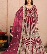 Rani pink embroidery net anarkali suit