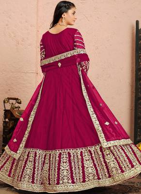 Rani pink embroidery net anarkali suit 2