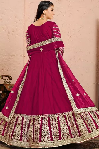 Rani pink embroidery net anarkali suit