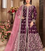 Wine embroidery art silk anarkali suit