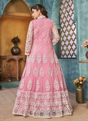 Pink embroidery net anarkali suit 2