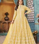 Yellow embroidery net anarkali suit