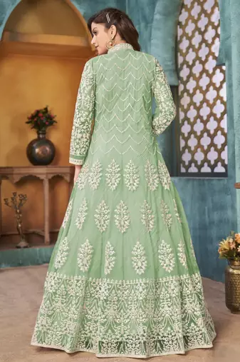 Sea green embroidery net anarkali suit
