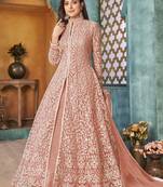Peach embroidery net anarkali suit