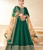 Green embroidery tafeta butti silk anarkali suit